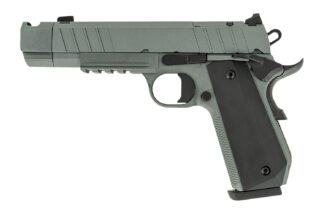 Tisas Arms 10100135 1911 Night Stalker Carry 45 ACP 8+1 4.25" Black Bull Barrel, Gray Cerakote Carbon Steel Serrated Slide, Gray Cerakote Carbon Steel Frame w/Beavertail & Picatinny Rail, Black Rubber