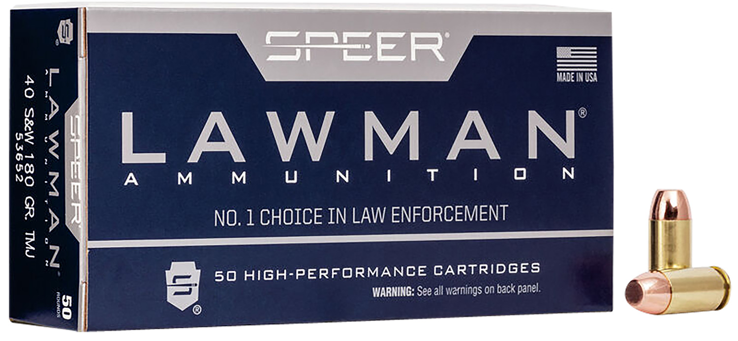 Speer Lawman .40 S&W 180 Gr TMJ Flat Nose Ammunition, 50 Rounds