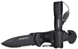 Humvee Accessories Rescue Combo Survival Kit Knife with 3.25" Serrated Stainless Blade and LED Flashlight