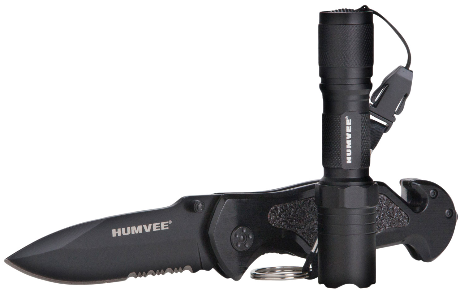 Humvee Accessories Rescue Combo Survival Kit Knife with 3.25" Serrated Stainless Blade and LED Flashlight