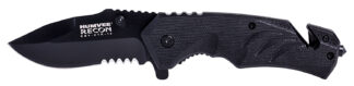 Humvee Accessories Recon 15 3in Folder Knife, Partially Serrated Black Stainless Steel