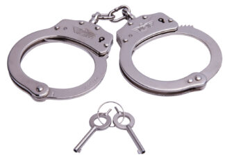 Uzi Accessories Double-Locking Handcuffs, High Tensile Stainless Steel, Nickel Plated, Silver