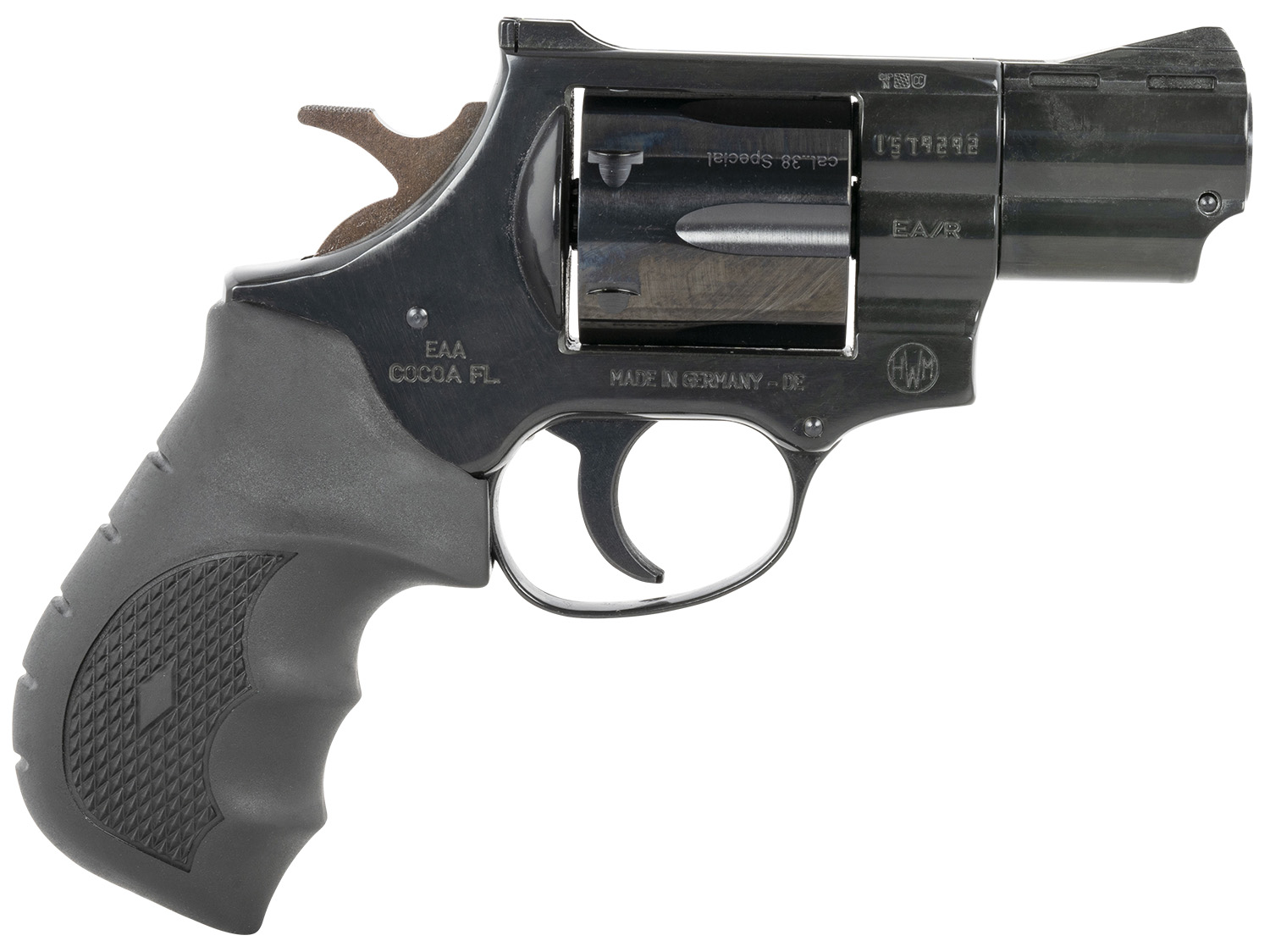 Weihrauch Guns 770125 Windicator 38 Special 6rd 2" Blued Steel Barrel & Cylinder, Compact Blued Steel Frame w/Exposed Hammer, Ramp Front/Fixed Rear Sights, Finger Grooved Black Rubber Grip