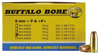 Buffalo Bore 24D20 9mm +P 115 gr Jacketed Hollow Point Personal Defense