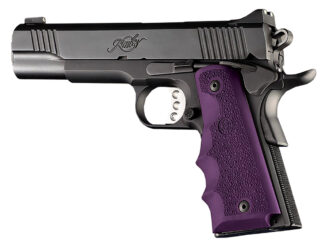 Hogue OverMolded Grip 1911 Government, Cobblestone Purple Rubber with Finger Grooves