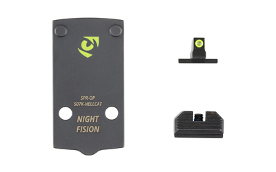 Night Fision Hellcat Pistol Optic Plate + Backup Night Sight (Yellow Front/Black Rear)