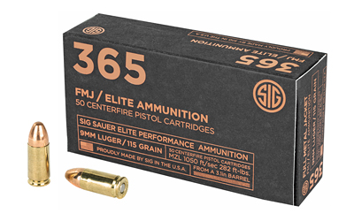 SIG Sauer Elite Performance 9mm 115 Grain Full Metal Jacket, 50-Round Box