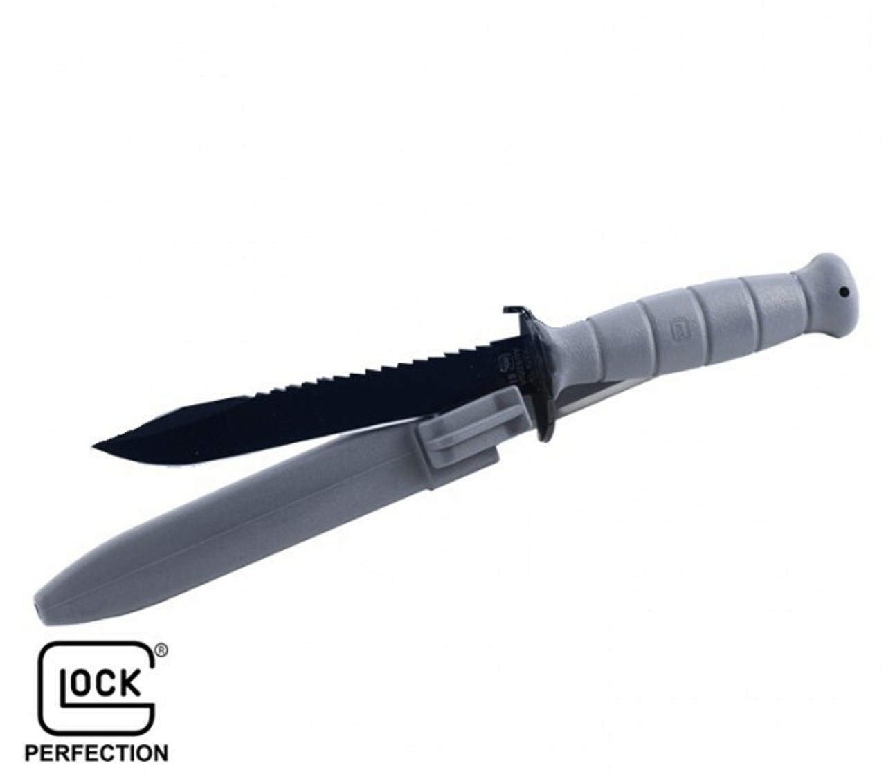 Glock Field Knife 6-1/2 in Clip Point Blade with Saw, Carbon Steel, Gray Sheath