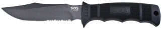 S.O.G SOGM37K Seal Pup 4.75" Fixed Clip Point Part Serrated Powder Coated AUS-8A SS Blade Black w/Raised Diamond Pattern GRN Handle Includes Sheath