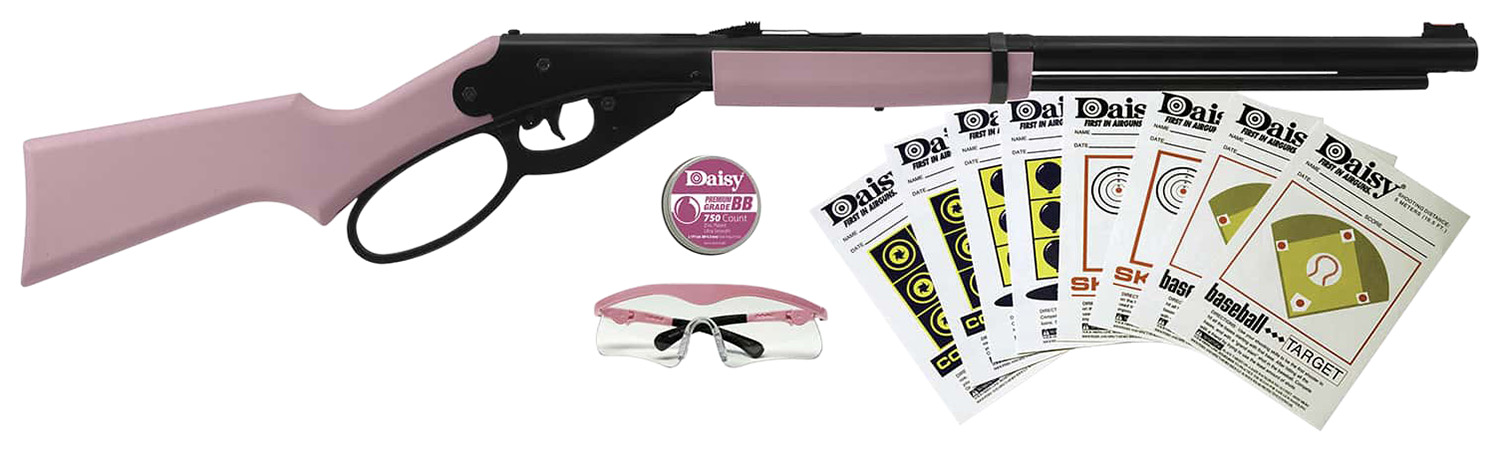 Daisy 994999403 Carbine Fun Kit Spring Piston, 177 BB 350 fps, Black Rec, Pink Synthetic Furniture, Includes Glasses/350rd Ammo/Target