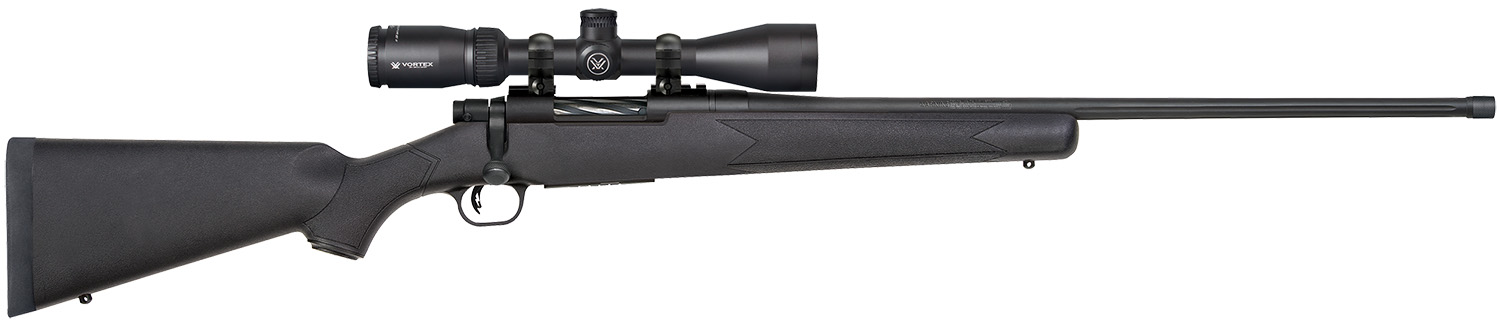 Mossberg 28244 Patriot w/Optic 6.5 PRC 4+1 24" Matte Blued Fluted Threaded Barrel, Matte Blued Drilled & Tapped Receiver, Fixed Black Synthetic Stock, Vortex Crossfire II 3-9x40mm