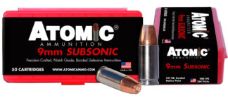 Atomic 9mm Luger +P 147 gr Bonded Hollow Point Ammunition, 50 Rounds
