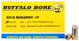Buffalo Bore Ammunition Personal Defense Strictly Business 9x18mm Makarov +P 95 Grain JHP 20-Round Box