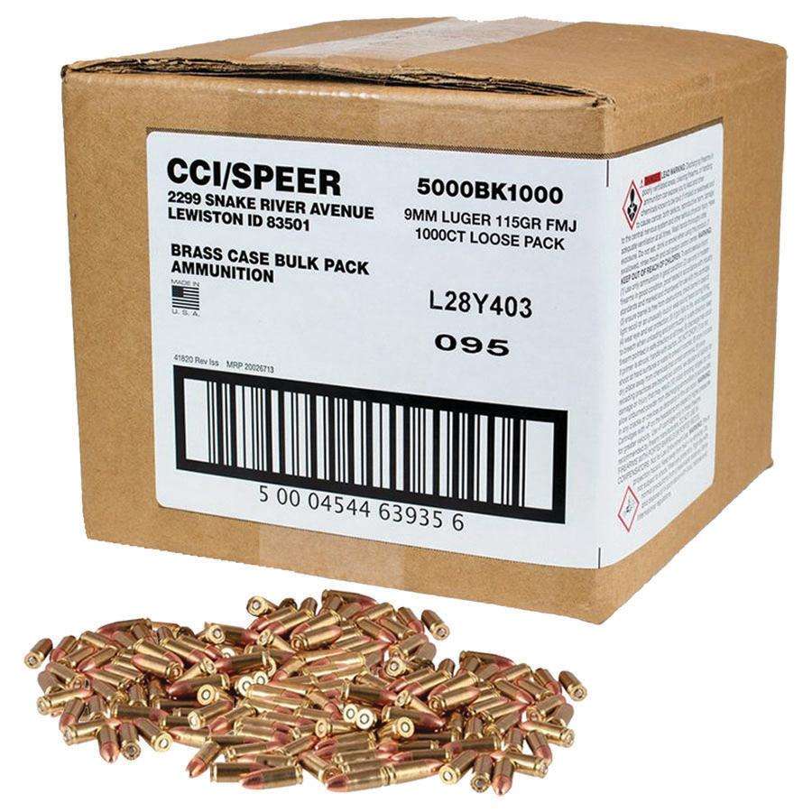CCI Blazer Brass 9mm Luger 115gr FMJ 1145 fps 1000-Round Bulk Pack
