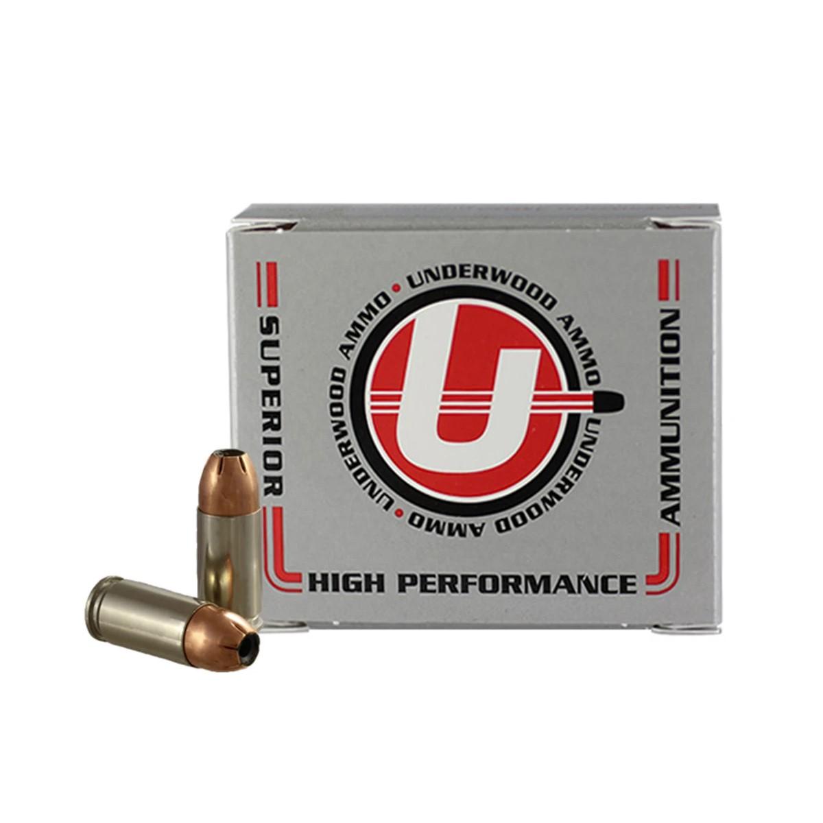 Underwood Ammo 115 gr JHP Ammunition, Nickel-Plated Brass, 20 Rounds Per Box