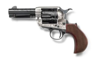 Pietta 1873 Alchimista Jr Handgun .45 Colt  6rd Capacity 3.5" Barrel Silver & Blue Engraved Checkered Grips