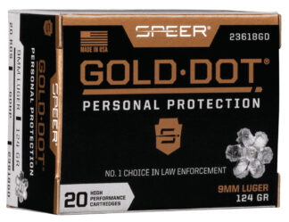 Speer Gold Dot 9mm 124 Grain Hollow Point, Nickel-Plated Brass, 20-Round Box
