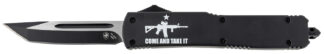 Templar Knife MAR15231 Gen II Come And Take It Slim 3.43" OTF Tanto Plain Black Oxide Stonewashed 440C SS Blade, 5.05" Black w/ "Come And Take It" AR-15 Gun Aluminum Handle, Glass Breaker