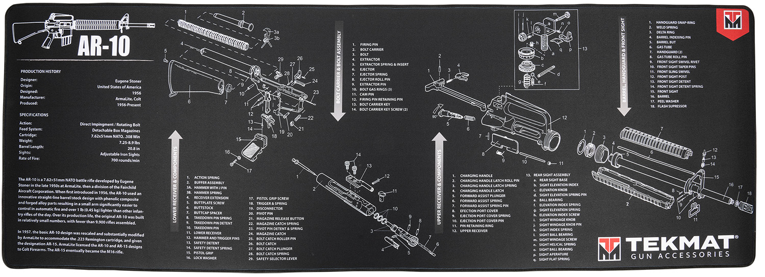 TekMat Ultra Mat AR-10 Cleaning Mat, 15 in x 44 in, 1/4 in Thick, Black/White