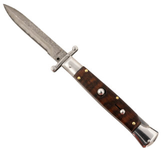 Steel River Knives SGSWRDAM Spartan  3.9" Italian Bayonet Damascus 5.1" Snakewood Buffalo Horn Handle Side Open