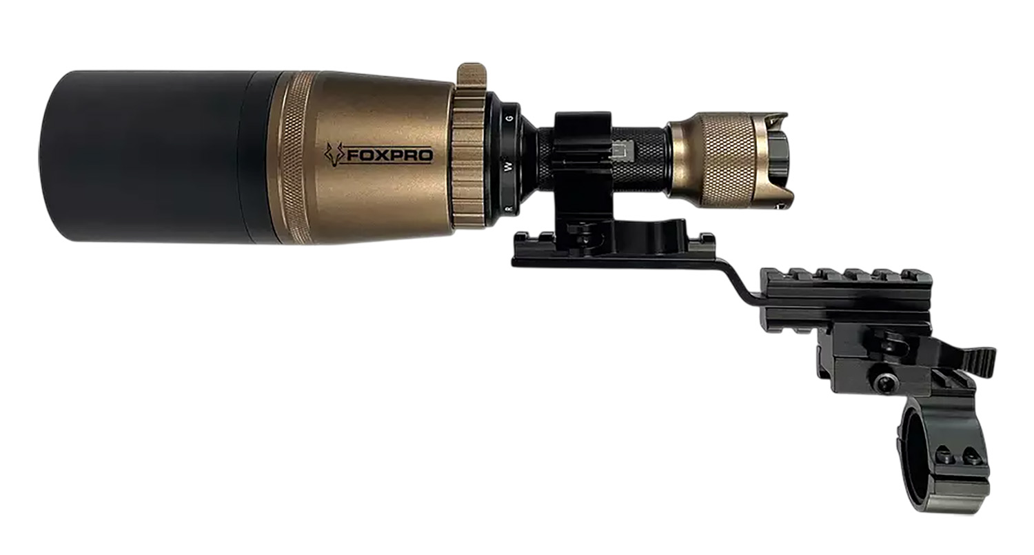 Foxpro Quadfire Gun-Mounted Light, Infrared/Green/Red/White, Quick Detach Mount, Black/Gold