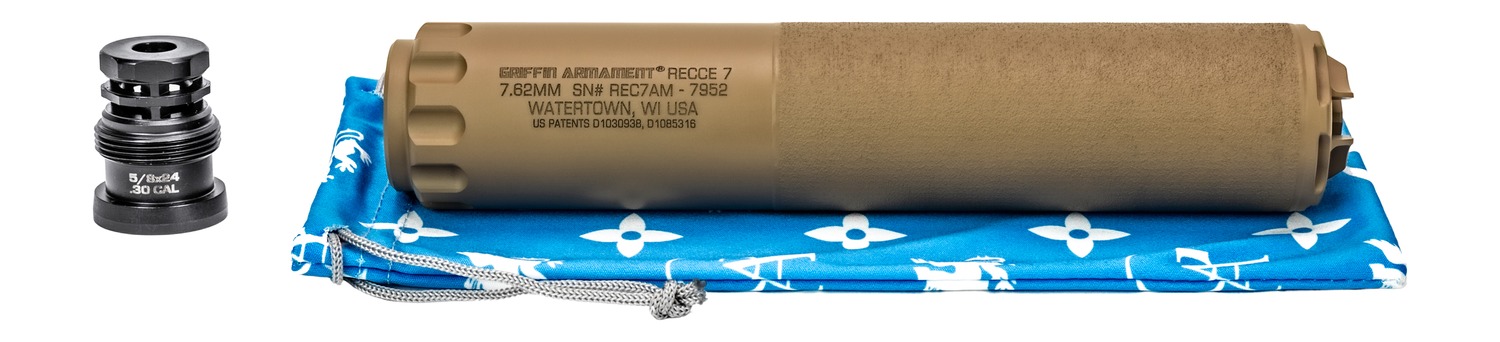 Griffin Armament Recce 7 7.62mm Suppressor Flat Dark Earth Stainless Steel