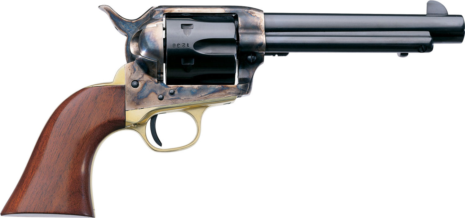 Taylors & Company 550527 Ranch Hand 357 Mag Caliber with 5.50" Blued Finish Barrel, 6rd Capacity Blued Finish Cylinder, Color Case Hardened Finish Steel Frame & Walnut Grip