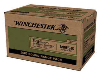 Winchester USA M855 5.56 NATO 62 Grain FMJ, Green Tip, 200 Rounds