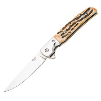 Bear & Son Cutlery Rancher Sideliner Folding Knife 3-3/8 in D2 Drop Point Stag Bone