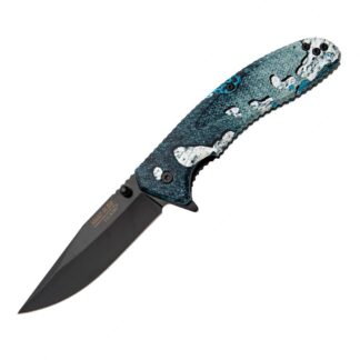 Bear & Son Sideliner Folding Knife 3-1/2" Clip Point Blade, TrueTimber Rift Blue