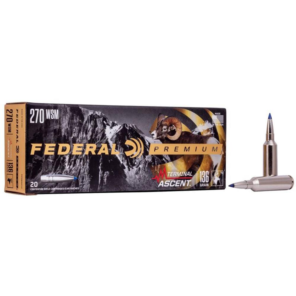 Federal Terminal Ascent .270 WSM 136 gr Centerfire Rifle Ammo, 20 Rounds, Nickel-Plated Brass
