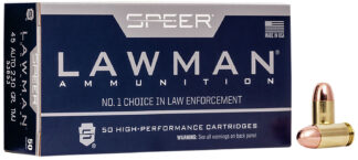 Speer Lawman .45 ACP 230 Grain Total Metal Jacket Flat Nose Ammo, 50 Rounds Per Box