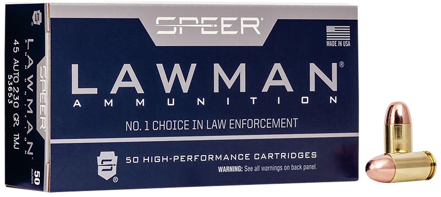 Speer Lawman .45 ACP 230 Grain Total Metal Jacket Flat Nose Ammo, 50 Rounds Per Box