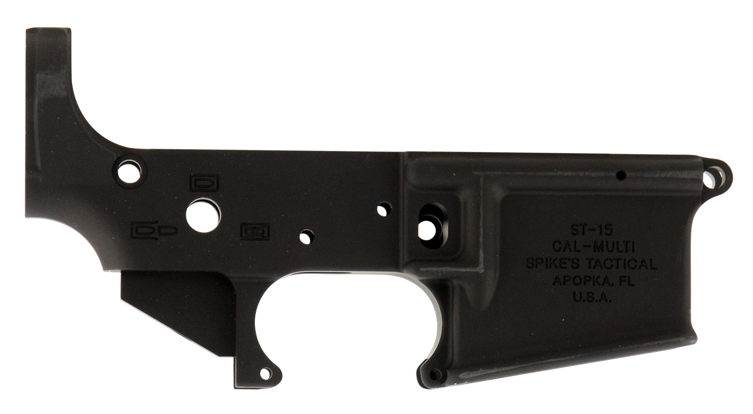 Spikes Tactical No Logo II Stripped Lower Receiver Multi-Caliber 7075-T6 Aluminum, Black Anodized