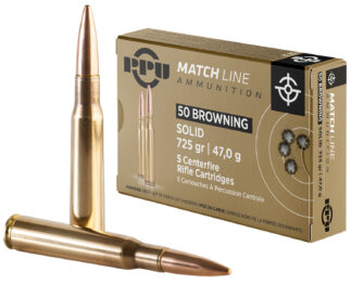 PPU PPM50 Match .50 BMG 725 gr FMJ Solid 5 Rounds Per Box