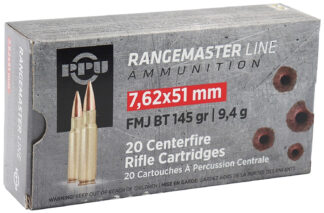 PPU Rangemaster .308 / 7.62 NATO 145gr Full Metal Jacket Boat Tail, 20 Rounds