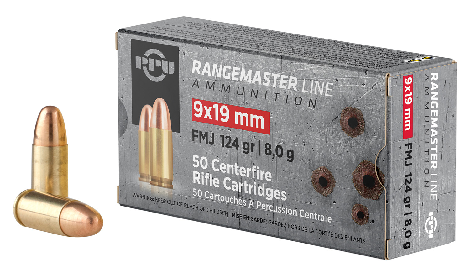 PPU Rangemaster 9mm 124 Grain FMJ 50 Rounds Per Box