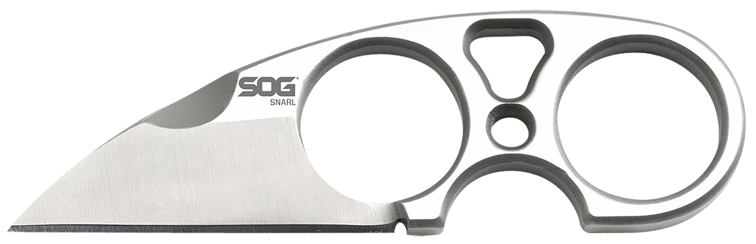 SOG Snarl Fixed Blade Knife 2.3 in Sheepsfoot Blade, 9Cr18MoV SS, Satin, Silver Handle