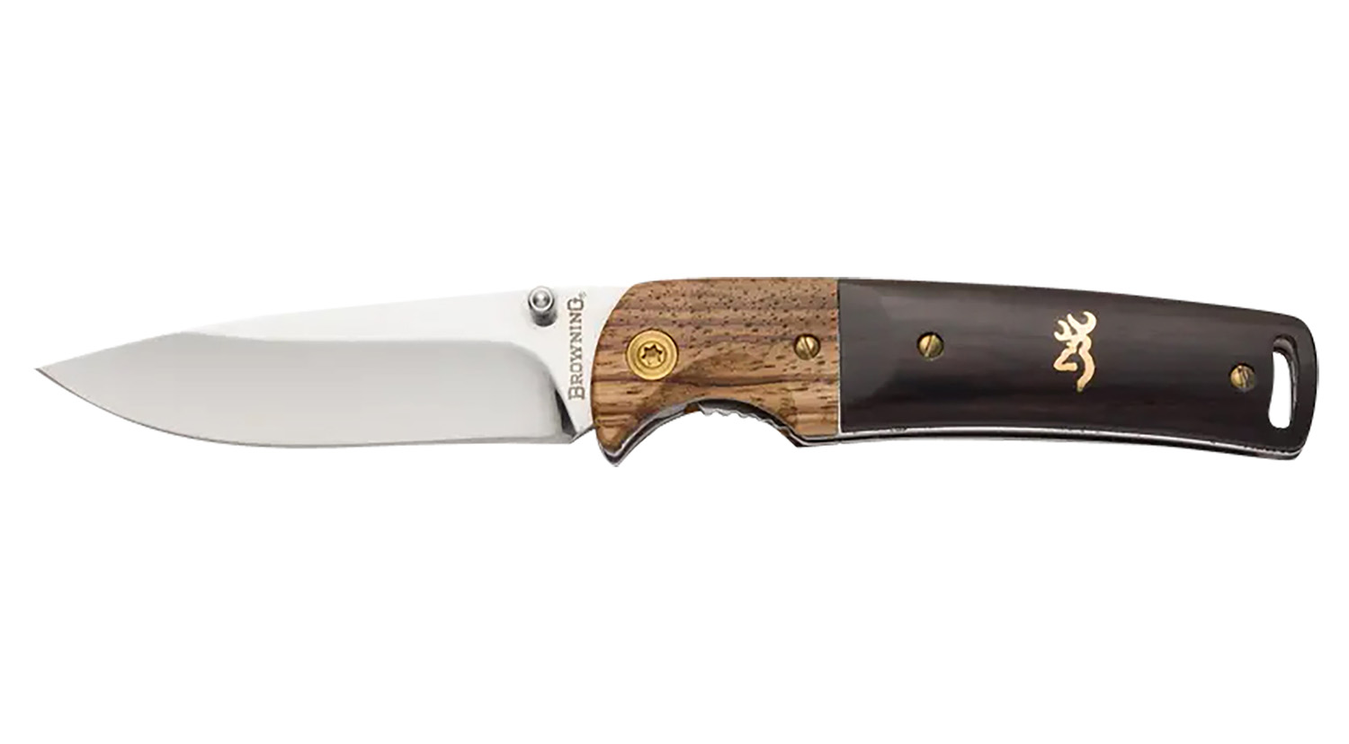 Browning Buckmark Hunter EDC 3 in Folding Drop Point Knife, 8Cr14MoV SS Blade, Black/Natural Wood