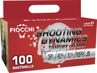 Fiocchi Shooting Dynamics 12 Gauge 2.75 in #8 Shot, 1 1/8 oz, 100 Rounds Per Box