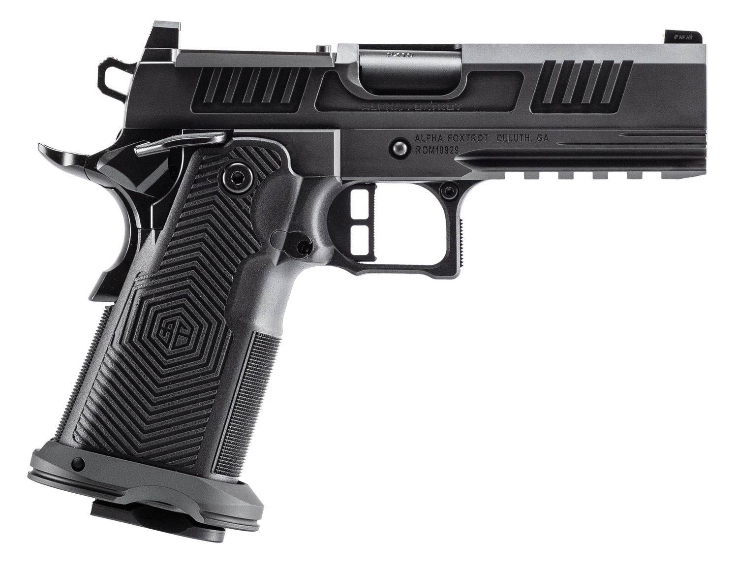 ALPHA FOXTROT AF1911 Romulus .45 ACP Semi-Auto Pistol, 4.25 in Bull Barrel, 13+1, Black DLC