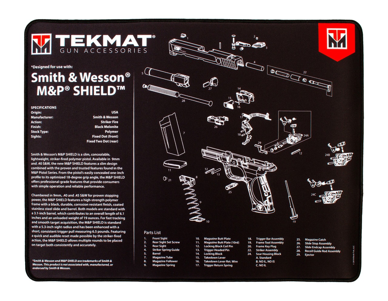 TekMat S&W M&P Shield Ultra Premium Gun Cleaning Mat, 15 x 20 in