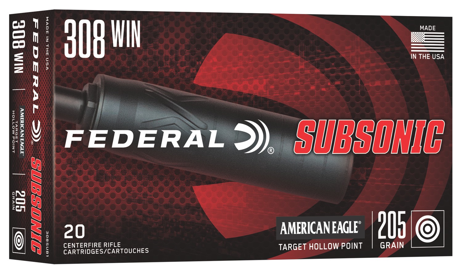 Federal American Eagle .308/7.62 NATO 205gr Subsonic Hollow Point, 20 Rounds