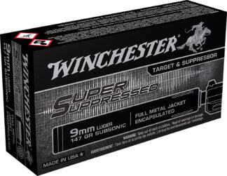 Winchester Ammo SUP9 Super Suppressed 9mmLuger Subsonic 147gr Encapsulated Full Metal Jacket 50 Per Box/10 Case