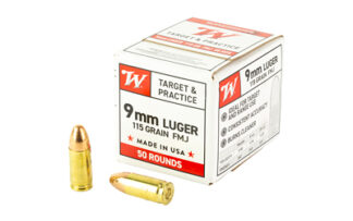 Winchester USA White Box 9mm Luger 115gr FMJ Brass, 50-Round Box