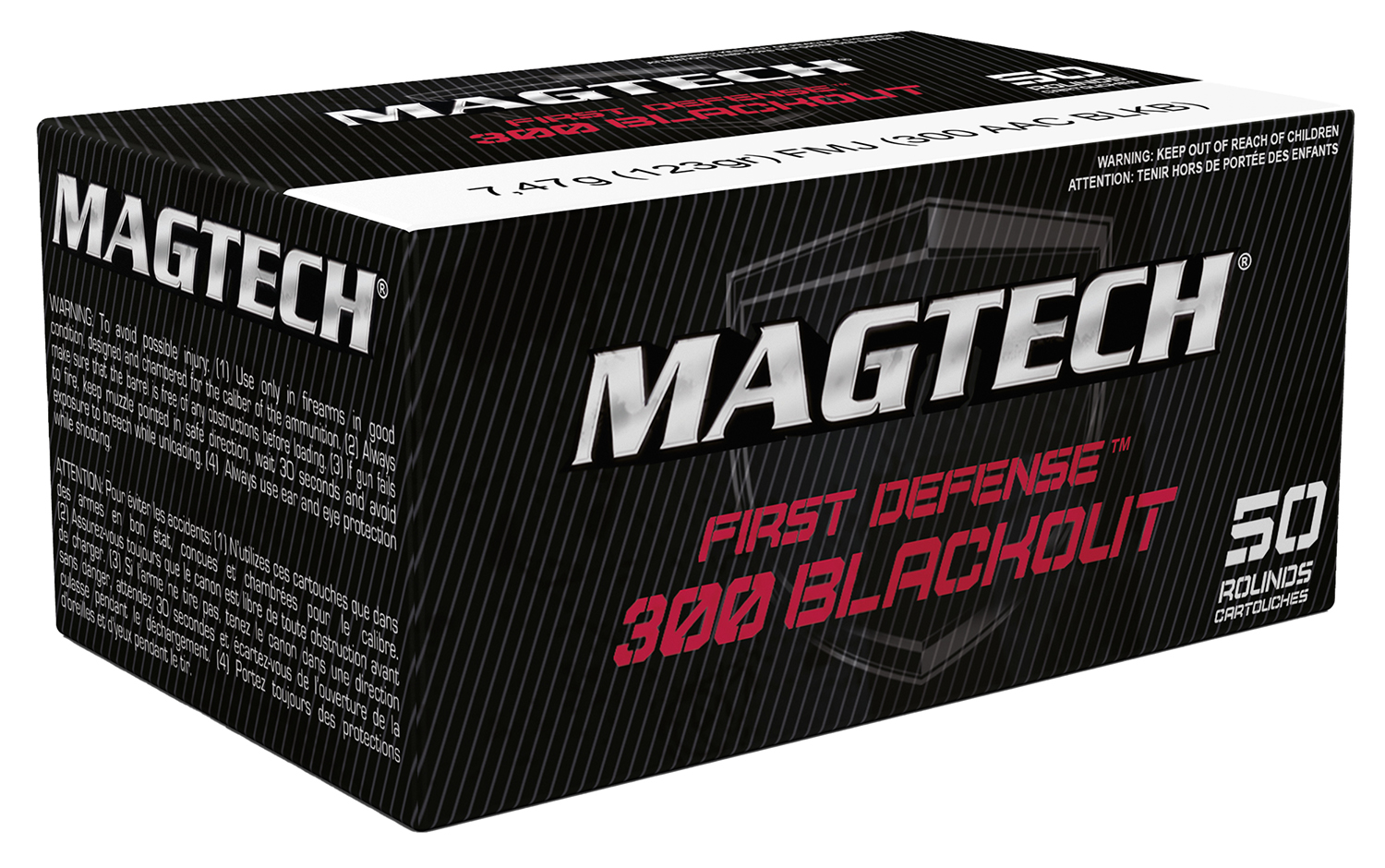 Magtech First Defense .300 AAC Blackout 123gr Full Metal Jacket, 50 Rounds Per Box