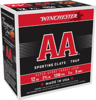 Winchester AA Supersport Sporting Clay 12 Gauge 2.75 in #8 Lead Shot 1 oz, 25-Round Box