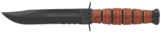KA-BAR 1252 USMC Short Fixed Knife, 5.25in Blade, 1095 Cro-Van, Brown Leather, Includes Sheath