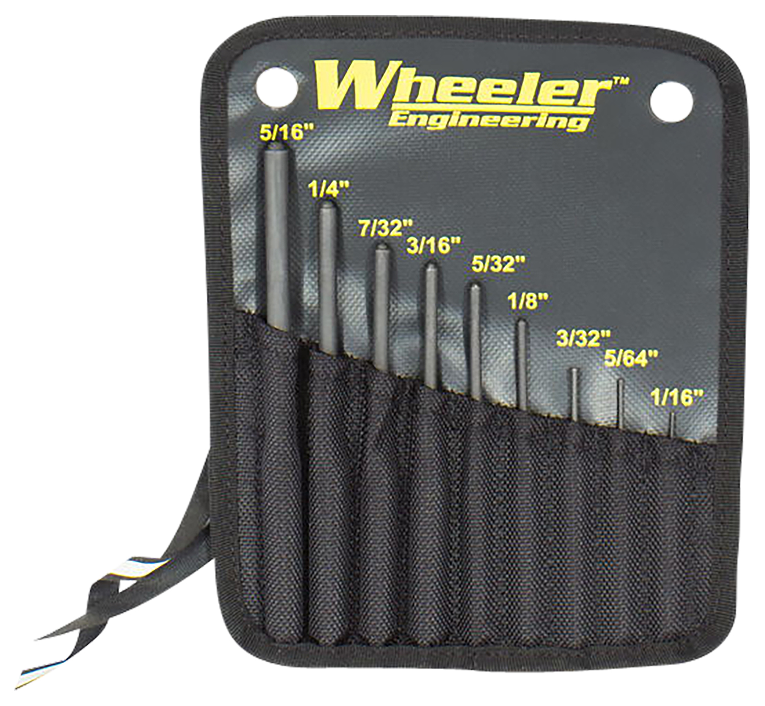 Wheeler Engineering Roll Pin Punch Set 9-Piece, Hardened Steel Hemispherical Tips