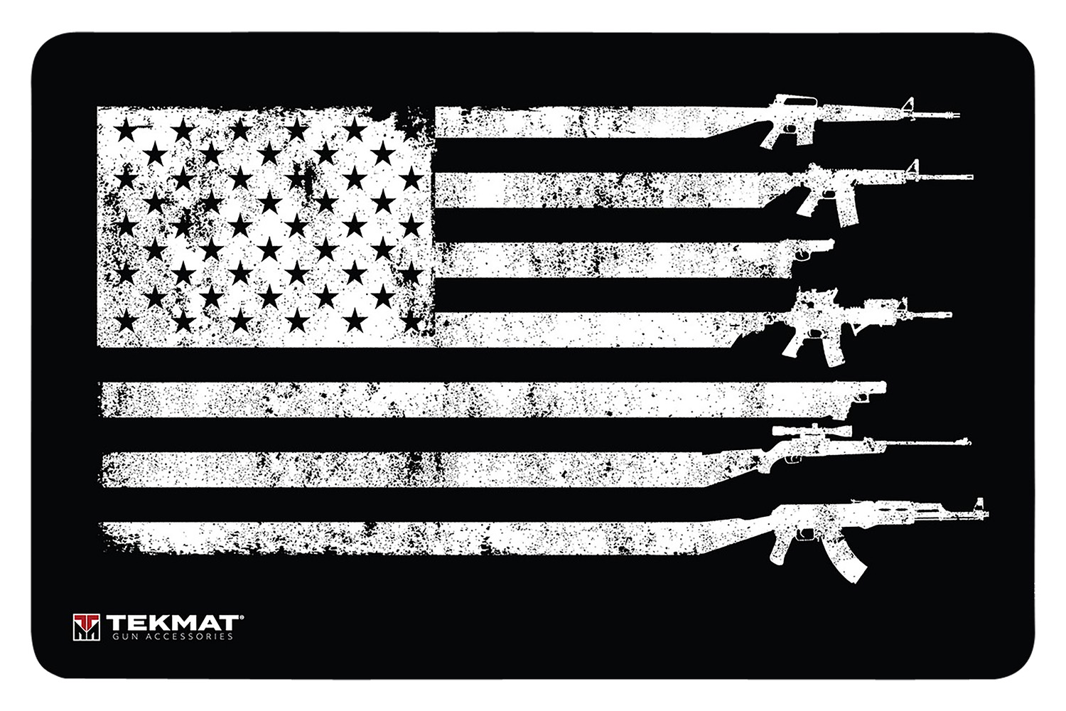 TekMat USA Gun Flag Door Mat 25 in x 42 in Black/White Rubber
